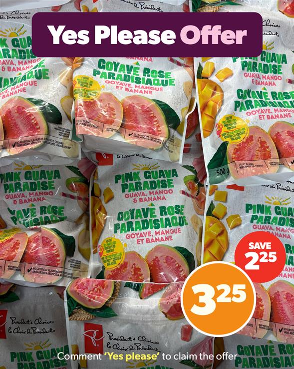 PRESIDENT'S CHOICE Pink Guava Paradise Guava, Mango, and Banana Fruit Blend