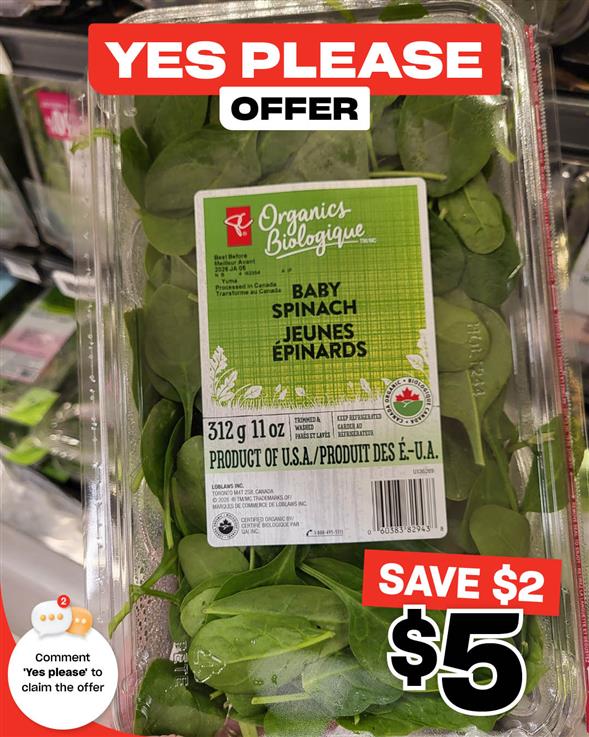 PC Organic Baby Spinach, 312G