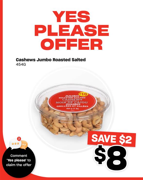 Cashews Jumbo Roasted Salted 454G